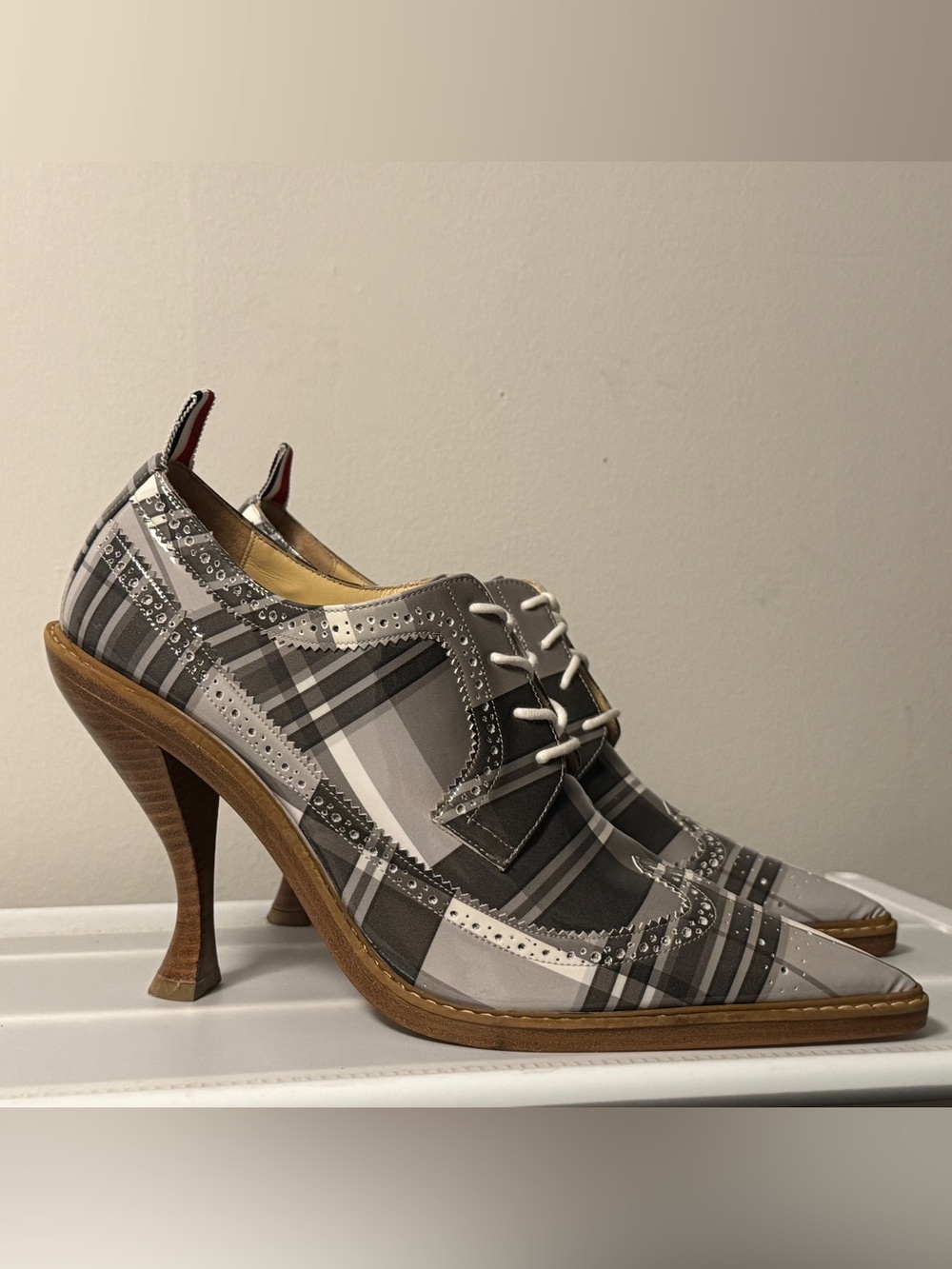 Thom Browne Gray Plaid Lace-Up Longwing Heels
